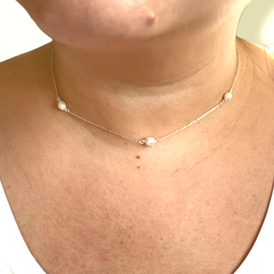 3 Pearl Necklace in Silver