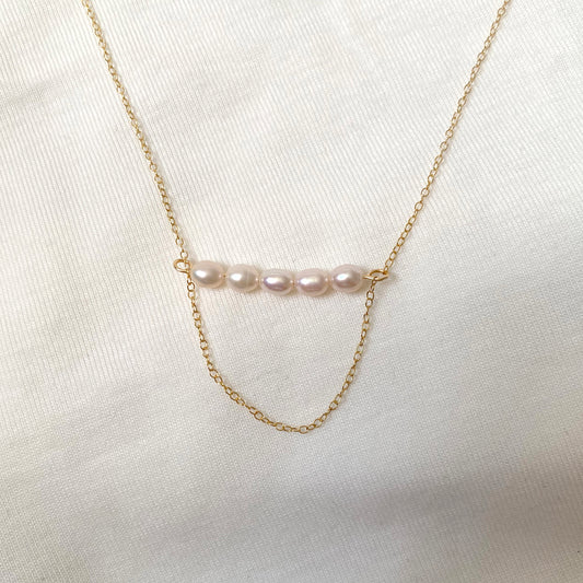 Pearl Half-Moon Necklace in 14k Gold