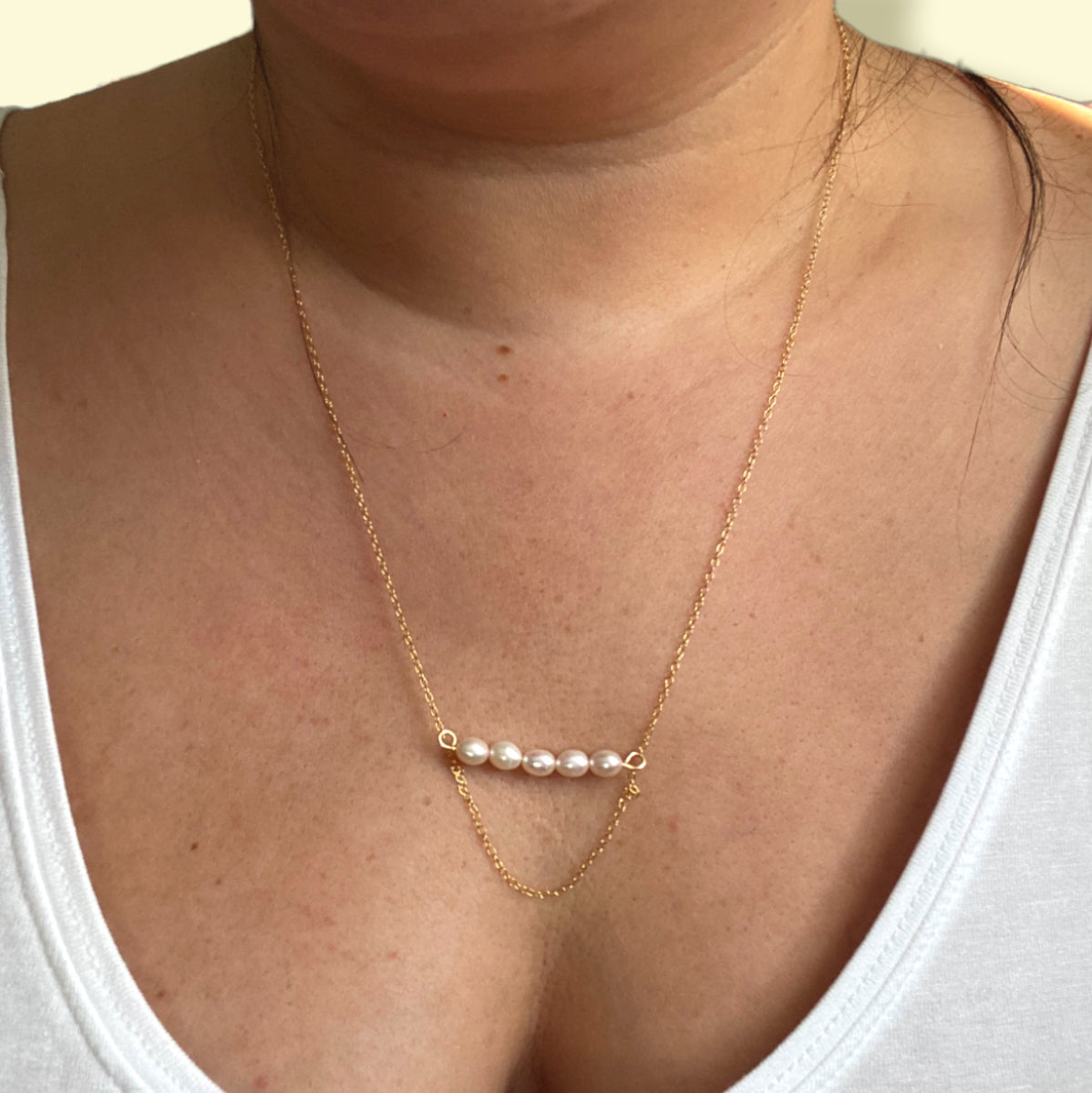 Pearl Half-Moon Necklace in 14k Gold